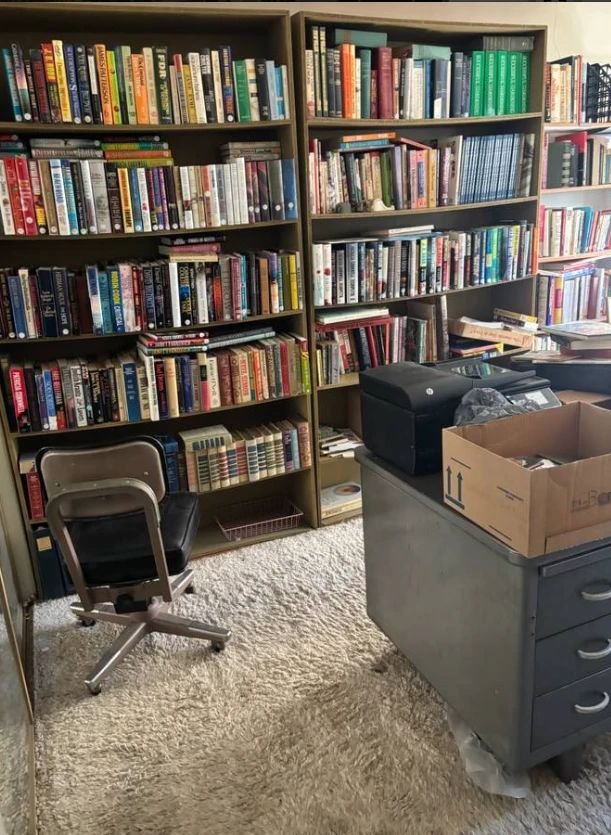 Books, bookshelf, office chair