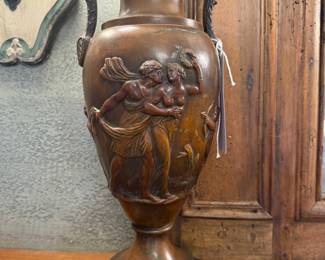 Pair of bronze and marble urns