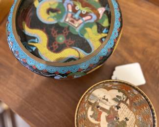 Chinese cloisonné bowl, Satsuma Japanese bowl