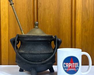 Antique Cast Iron Fire Starter Cauldron with Purnice Rod
