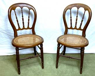 Antique late 1860s balloon back side chairs with cane seats