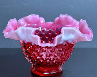 Vintage Fenton Art Glass Cranberry Hobnail
