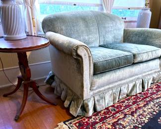 Circa 1940 Duncan Phyfe style end table and a circa 1940 Love Seat