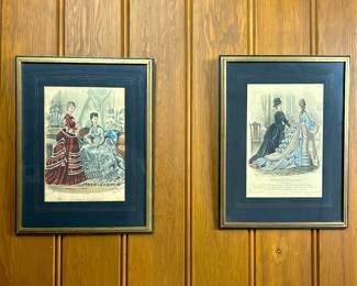 Antique French Victorian Dress Belle Epoque Fashion Catalog Lithograph that were framed in the 1930s.