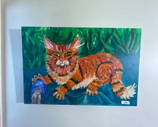 Vivid Cat Painting on Canvas