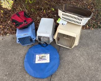 Assorted Pet Carriers and Cat Funhouse