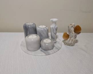 Marble Candle and Vase Set