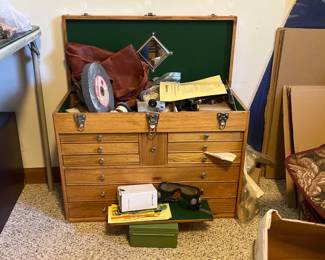 Vintage Wooden Toolbox with Tools