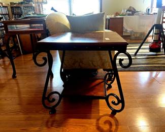 Wood and Iron Scroll Side Table