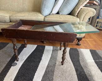 Vintage Wooden Coffee Table/Display Table with Glass Top