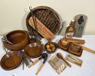 Vintage Teak Kitchen Bowls, Nut Crackers & Decor