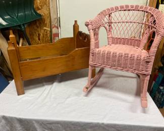 Vintage Doll Rocking Chair & Cradle
