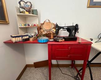 Vintage WHITE Rotary Sewing Machine with Cabinet and Accessories