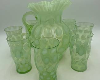 Uranium Glass Fenton Green Opalescent "Coin Spot" Water Set