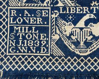1839 Dated Liberty Blue & White Coverlet