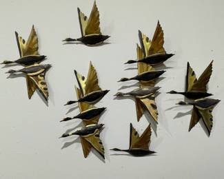 Mid-Century Modern Brass Geese Wall Hangings