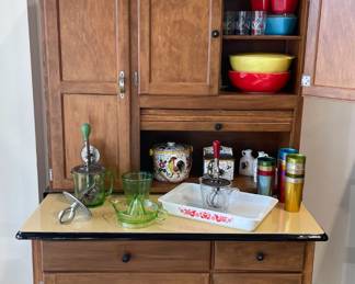 Hoosier Style Cabinet, Pyrex