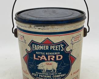 Farmer Peet's Advertising Lard Tin with Pig