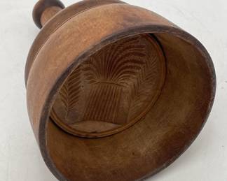 Round Wooden Butter Mold with Wheat