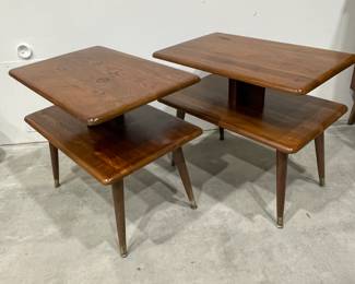 Pair of Mid-Century Modern 2 Tier Walnut End Tables