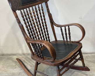 Mahogany Pressed Back/ Spindle Back Arm Rocker