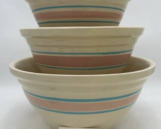 3 Large Graduated Striped Stoneware Bowls, McCoy Pottery