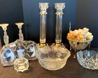Glass Candlesticks With Marble Bases, Mikasa Triple Oval Frame, And More