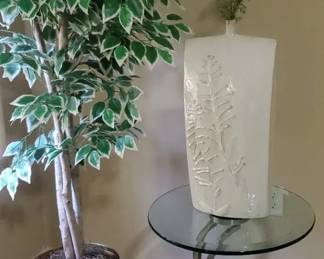 Ceramic Vase With Bubble Glaze, Round Glass Display Table