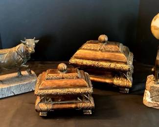 Bronze Bull Statue , Egyptian Bronze Marble Statue, Two Decorative Boxes