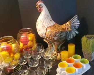 Italian Ceramic Rooster, Drinkware, Decorative Fruit