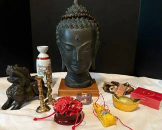 1961 Austin Production Buddha Sculpture and additional Asian Items