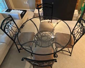 Ashley Furniture Metal and Glass Table with 4 Upholstered Seat Chairs
