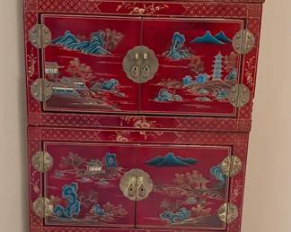 Asian Red Lacquered Cabinet