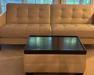 Ashley Furniture Faux Leather Sofa and Tray Top Ottoman