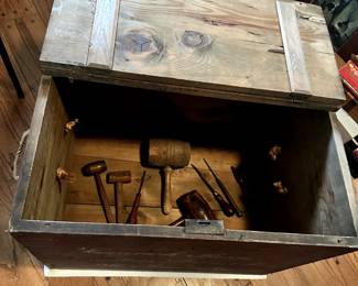 LARGE IMMIGRANT TRAVEL TRUNK WITH TOOLS