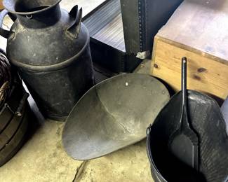 VINTAGE MILK CAN AND ASH CANS