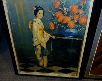 print of Geisha and peonies