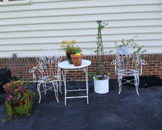 vintage iron wire patio cafe table chairs