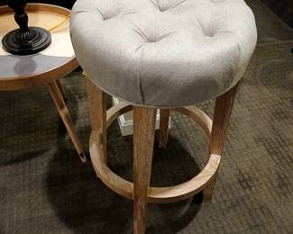 4 legged stool linen tufted seat