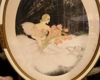 1920's lithograph of lady with roses