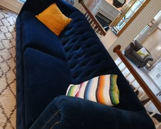 Navy velvet tufted back 96" Chesterfield sofa