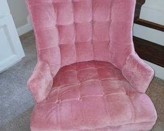 pink rose velvet tufted slipper chair