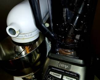 counter top small appliances. Ninja, Kitchen aid mixer, crockpot