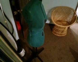 Clothing form, rattan chairs