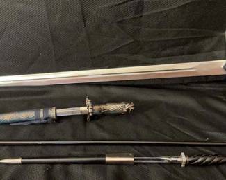 A Sword, Walking Pole 64 H, and other Handcrafted Weapons