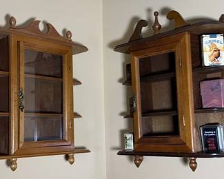 Pair Of Vintage Curio Shelves, Lighters, And More