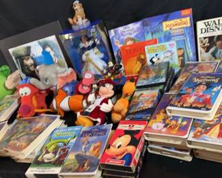 Disney Galore Including Books, DVDs, VHS, Stuffed Animals, And More