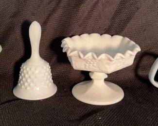 Westmoreland Mint Green Glass Candy Dish, Fenton White Milk Glass Bell, And More