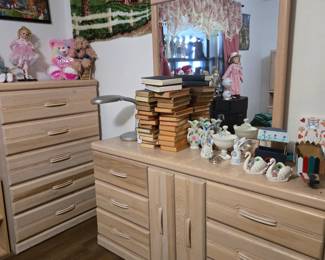 2 Dressers Available, 1 Mirror & Chest of Drawers.  Queen Storage Headboard