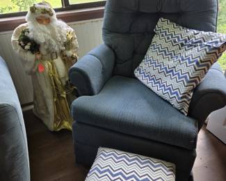 Blue Swivel Rocker, Footstool.  Santa